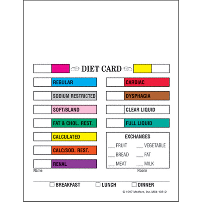 MultiColored Diet Cards Pack of 500 MedFare