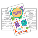 Pediatric Silly Monster 8-1/2" X 14" Menu Blanks - Pack of 500