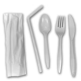 Cutlery Kit with Middle Heavy Cutlery, 1-Ply Napkin and Flex Straw - Case of 250