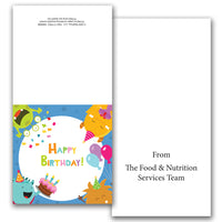 Happy Birthday Pediatric Monsters Tray Tents 4" x 4" when Folded - pack of 500