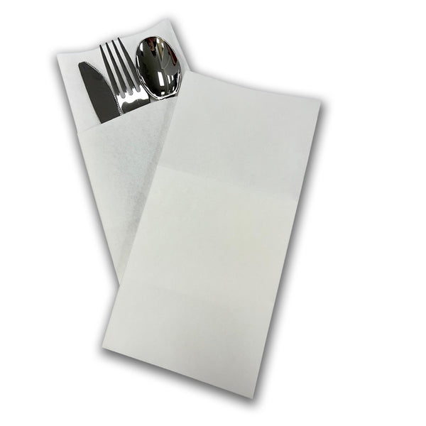 WHITE PRE-FOLDED POCKET DINNER NAPKINS LINEN-LIKE